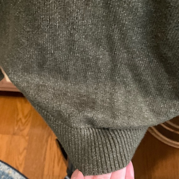 Wool Crossover Faux Wrap Sweater in Olive Green - Picture 9 of 10